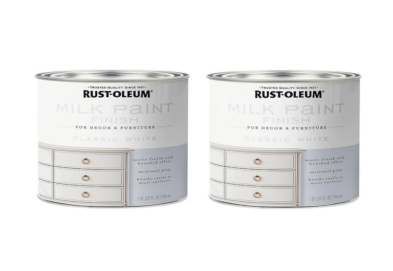 رست أوليوم طلاء حليبي من Rust-Oleum 331049-2PK، ربع لتر، أبيض كلاسيكي، 32 أونصة سائلة (عبوة من قطعتين) - Image 1